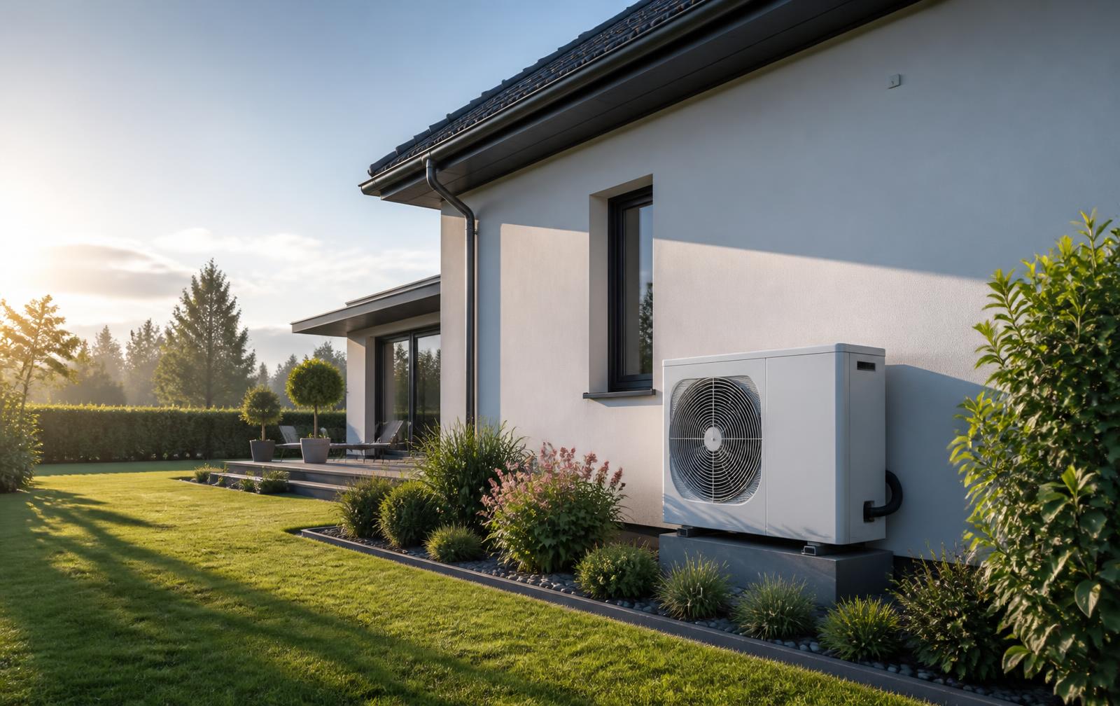 Pompe à chaleur extérieure installée devant une maison